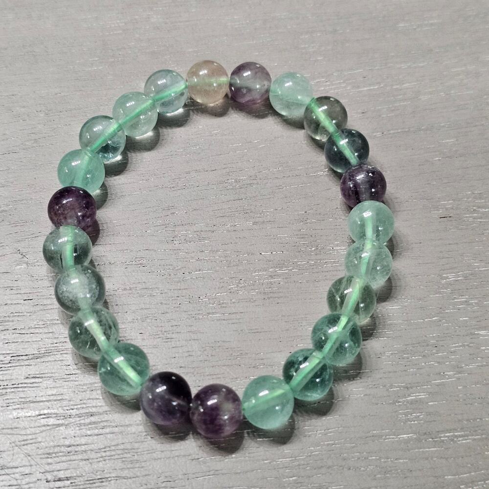 BraceletNew Natural Rainbow Fluorite Crystal Beaded Stretch Bracelet 8mm
